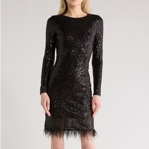 Black Sequin Long Sleeve Cocktail Dress